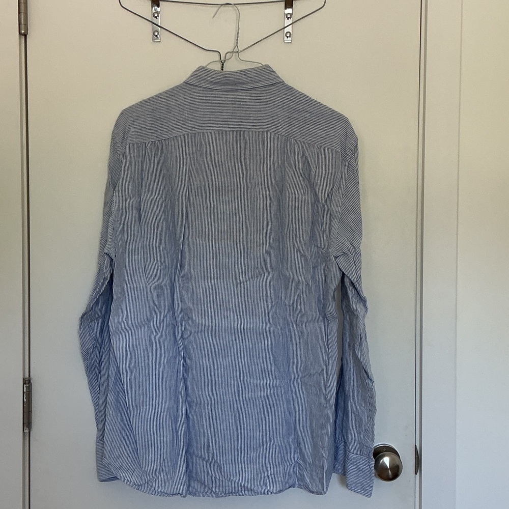 J. Crew Men's Slim Fit Blue Linen Pinstripe Shirt - Picture 3 of 4